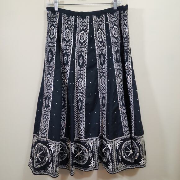 Hirsch black heavily embroidered & sequin fully lined skirt woman's size 12 - Picture 1 of 8
